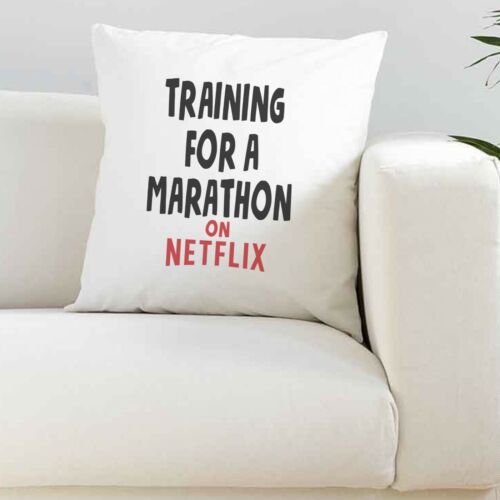 Training For A Marathon On Netflix Cushion Cover Linen White 40cm Home Decor 