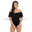 Ladies Womens Ribbed Sleeveless Bardot Off the Shoulder Frill Bodysuit Top