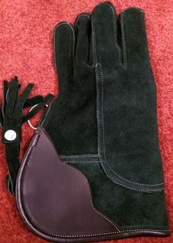 Falconry Glove Triple Skin Nubuck Leather 12 Inch 3 Layer, Light Brown & Black