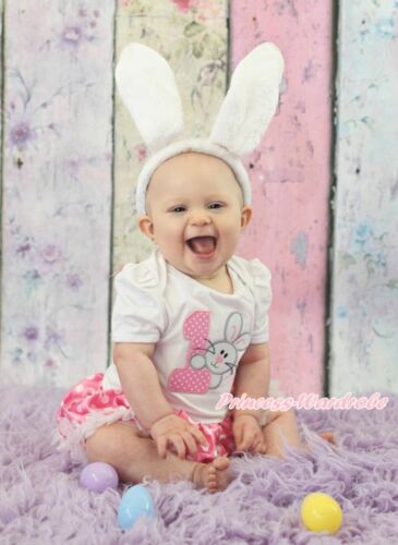 Easter 1ST Rabbit Bunny White Girl Bodysuit Pink White Dot Baby Dress NB-18Month 
