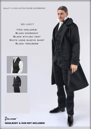 1/6 Windbreaker Clothes Black Overcoat Vest Shirt Pants Suit Set F 12" Male Doll 