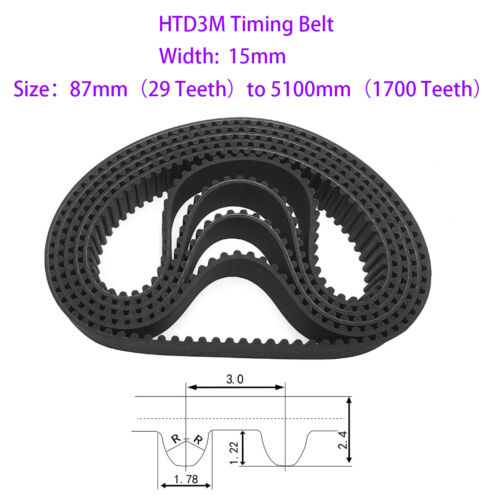 Width 15mm HTD3M Timing Belt 87mm to 5100mm Rubber Belt for CNC Step Motor 