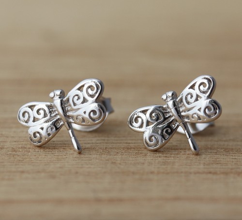 925 Sterling Silver Plain Stud Earrings Pair Stars Heart Cat Butterfly UK Seller