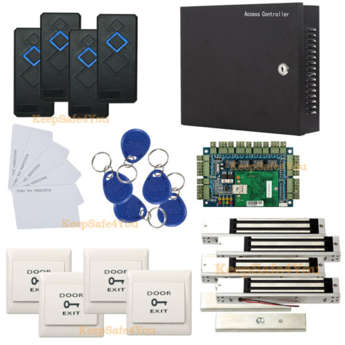 DIY Full Complete RFID Door Access Control Kits with 4 600LBS Magnetic Locks+PSU