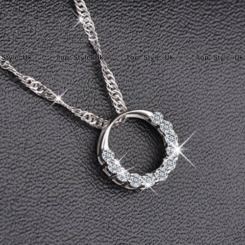 925 Sterling Silver Hollow Infinity Love Circle CZ Diamante Necklace Pendant  <3 