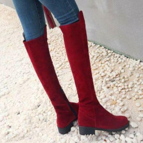 Details about  / Knee High Boots Womens Flats Faux Suede Casual Knight Boots Zip Winter Plus sz