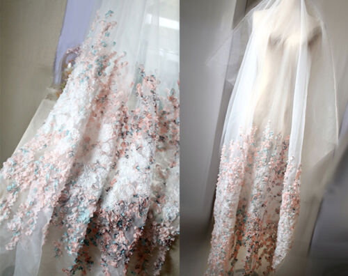 3D Flowers Bridal Gown Chiffon Lace Fabric Wedding Dress Costume DIY Tulle 0.5 Y