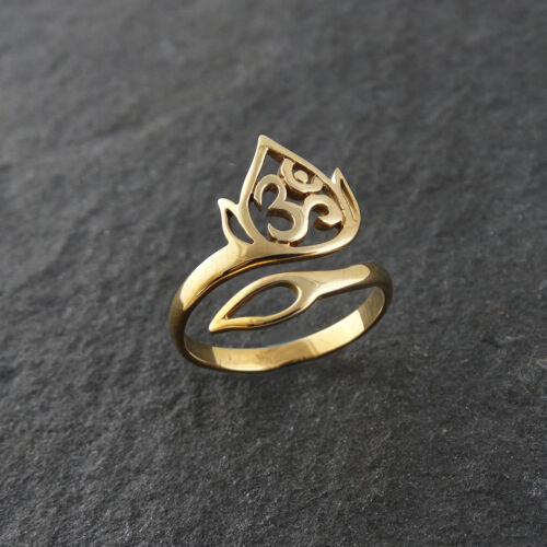 Natural Bronze Lotus /& Om Ring Adjustable Sz 7-10 NEW Namaste Yoga Jewelry Ohm