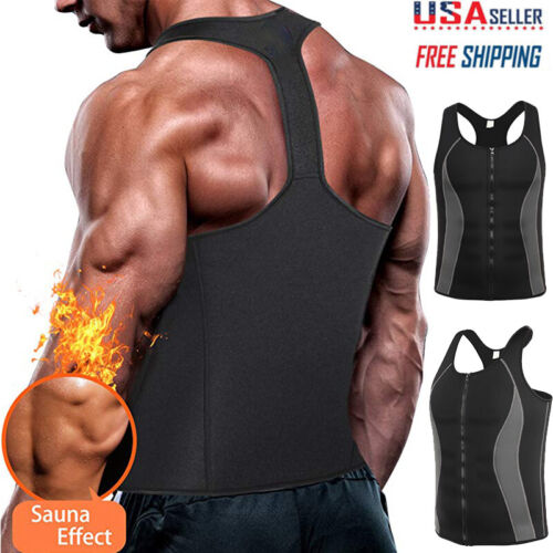 US Men's Sweat Vest Body Shaper Zip Slimming Sauna Tank Top Neoprene Chaleco HOT 