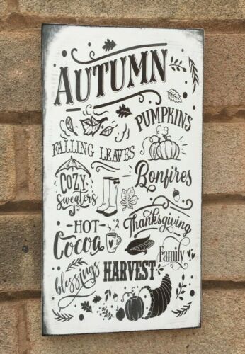 Rustic Autumn pumpkins thanksgiving harvest shabby vintage chic sign plaque 
