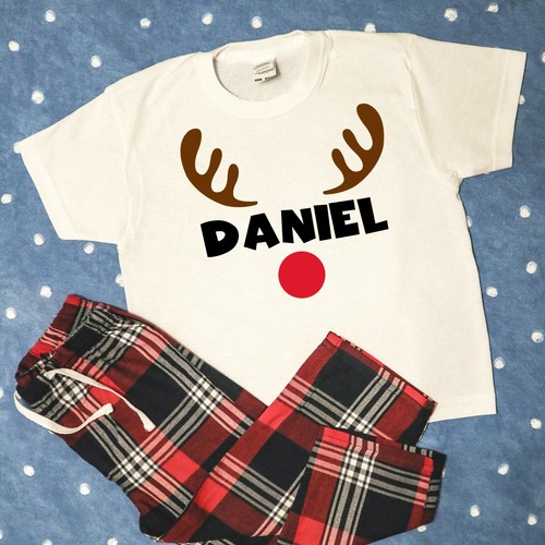 Custom Reindeer Antlers Kids Baby Pyjamas Personalised Christmas Eve PJs Gift
