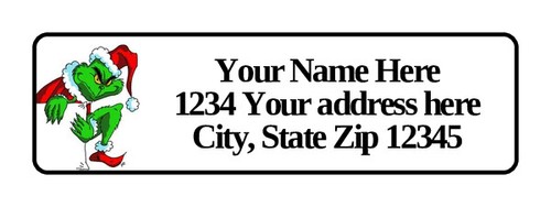 400 GRINCH Personalized Return Address Labels 1//2 inch by 1 3//4 inch