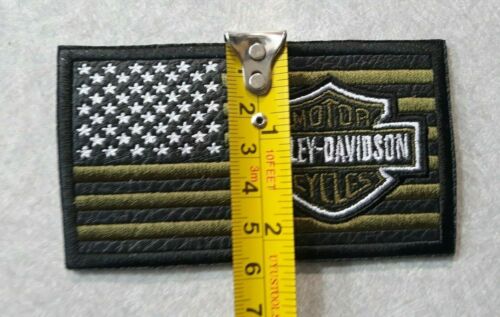 HARLEY DAVIDSON EMBROIDERED PATCHES MILITARY STYLE GREEN US FLAG