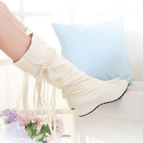 Details about  / Womens Boots Princess Knee High Boots Lace Up Hidden Wedge Heel Casual Shoes New
