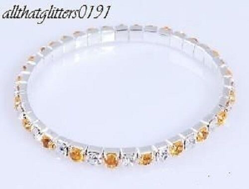 Stunning 1 Row Crystal Bracelet 2 Tone Crystals Silver Plated Great As A Gift
