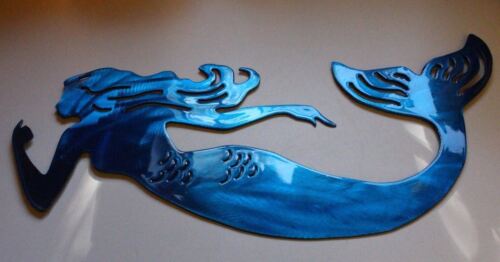 Metal Wall Art Swimming Mermaid Blue 12" x 5" 