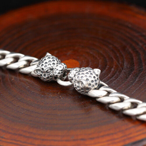 Men/'s Solid 925 Sterling Silver Bracelet Link Leopard Head Chain Jewelry