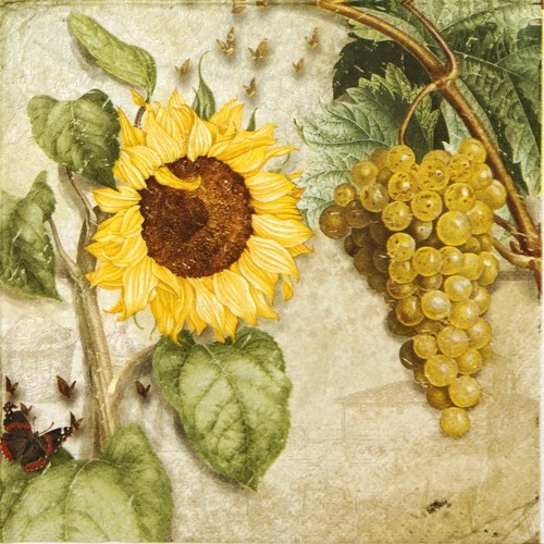 6x Cocktail 25x25cm Paper Napkins for Decoupage Party Craft Grape and sunflower