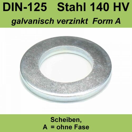 M12 M mm Unterlag 13,0 DIN125 Unterlegscheiben Scheiben Form A Stahl verzinkt f