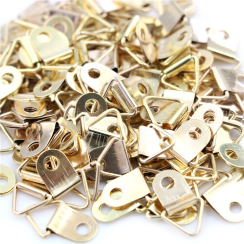 100pcs Mini Golden Triangle D-Ring Picture Photo Frame Hook Hanger 10x20mm H2 