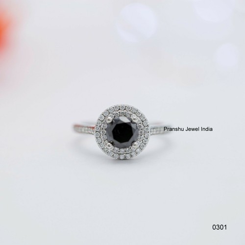 Details about / 2.0CT Black Round Cut Moissanite Double Halo Engagement Ring 925 Sterling Silver