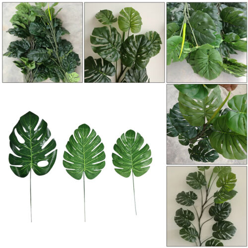 12/24pcs Artificial Tropical Palm Leaves Plastic Silk Fake Leaves Home Decor 