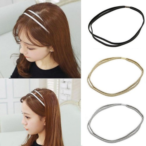 Women Chic Elastic Bling Hair Band Double Braided Glitter Headband Hair HoJB