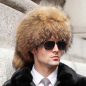 Winter Hat Racccoon Fur Pill Box Hat With Two Tails Real Fur Hat