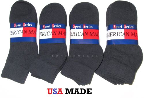 12 Pairs Womens Black Ankle Cushioned Athletic Socks Medium Weight USA Made
