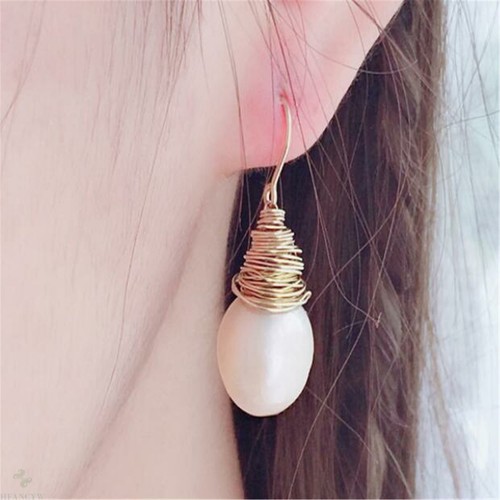 White Baroque Pearl Earrings Gold Ear Drop Dangle AAA Irregular Accessories