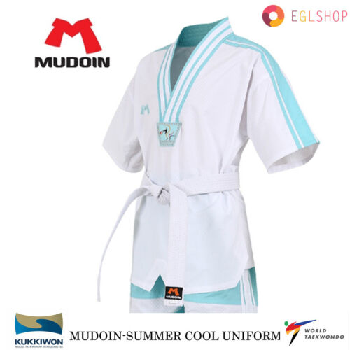 MUDOIN Cool Summer Mesh Taekwondo Uniform WTF Poom Mint Dobok TKD Martial Arts