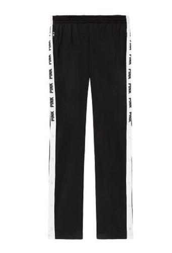 VICTORIA/'S SECRET PINK Snap Track Pant Black White Logo Jogging Gym M