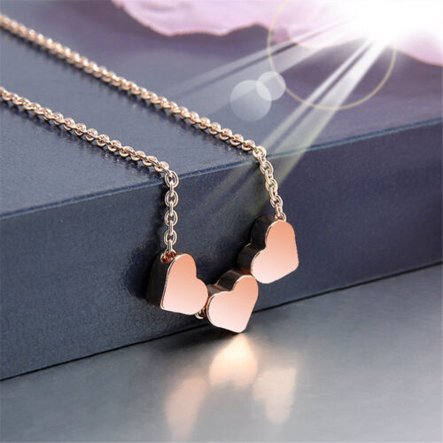 Stainless Steel Three Heart Design Pendant Necklace Women Fashion Jewelry Gifts 