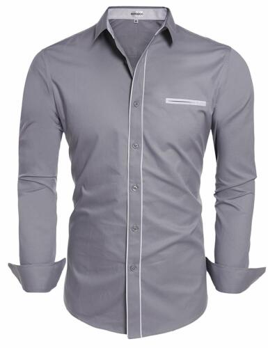 Hotouch Men/'S Fashion Button Up Shirt Slim Fit Dress Shirt Contrast Long Sleeve