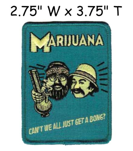 135-H Cheech and Chong Can't We All Embroidered Iron On Patch Herb Green 