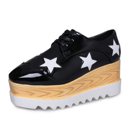 Oxfords Wedge Women/'s Creepers Leather Sneakers Lace Casual Shoes Star Platform
