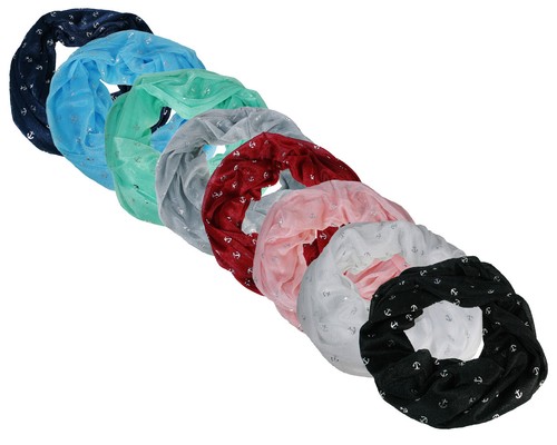 Loop Rundschal Damenschal Schal Tuch Sommerschal maritim mit Anker Glitzer