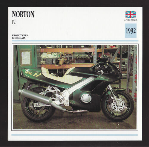 1992 Norton F2 Rotary Engine 558cc Motorcycle Photo Spec Sheet Info Stat Card