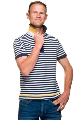Ugholin Men's Breton Striped Cotton Slim Fit Short Sleeve Polo Shirt 