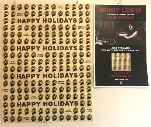 JENNY LEWIS ACID TONGUE WB 2008 PROMO POSTER & HAPPY HOLIDAYS WRAPPING PAPER 