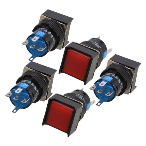 5Pcs Rote quadratische Kappe DC12V Licht SPDT 5 Klemmen Momentaner Druckknopfsch