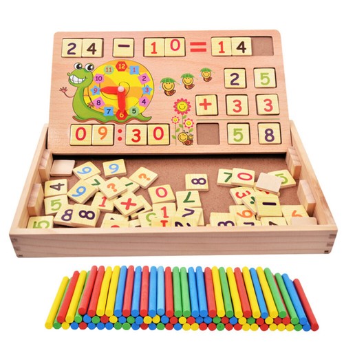 Wooden Puzzle Child Number Cards Calculation Time Learning Tool Math Educational