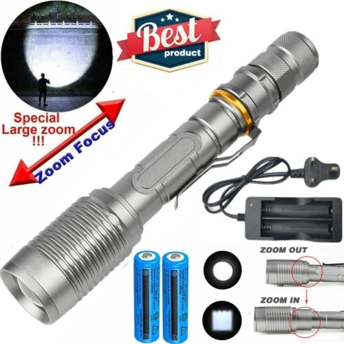 Ultra Bright 990000lm Flashlight LED Tactical Zoomable Torch Lamp+Batt+Charger