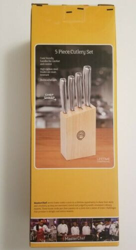 MasterChef 5-Piece Cutlery Set 6" Chef  5" Santoku Utility 3" Parer Knife Block 