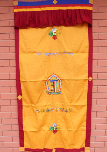 Cotton Wall Hanging Door Curtain Embroidered with Tibetan Kalachakra