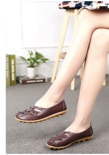 Women Casual Genuine Leather Slip on Loafers Moccasin Flats Boat Oxfords Shoes 