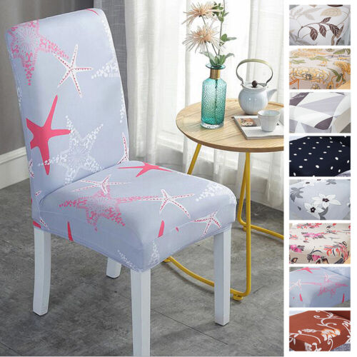 1/4/6PCS Stretch Polyester & Spandex Dining Room Printed Chair Cover Home Decor 
