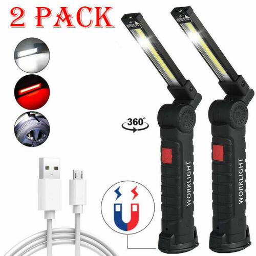 Magnetic Rechargeable COB LED RED Work Light Lamp Flashlight Folding Torch Light 