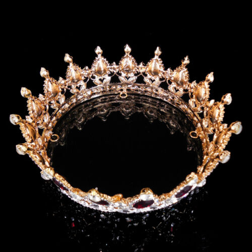 5cm High Ruby Red Sparkling Crystal Gold King Crown Wedding Prom Party Pageant 