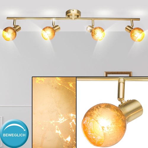 Decken Strahler Messing Leuchte Wohn Zimmer Glas Lampe gold Spots verstellbar